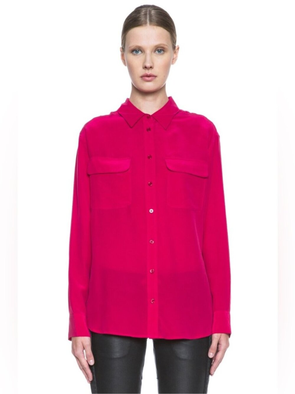 Equipment Femme 100% Silk Signature Button Down Blouse Persian Red Magenta Xs